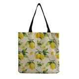 Lemon Printed Linen Beach Shoulder Bag Reusable Shopping Tote Handbag