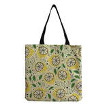 Lemon Printed Linen Beach Shoulder Bag Reusable Shopping Tote Handbag