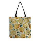 Lemon Printed Linen Beach Shoulder Bag Reusable Shopping Tote Handbag
