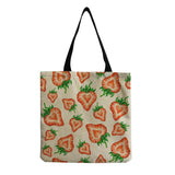 Strawberry Printed Linen Beach Shoulder Bag Women Casual Tote