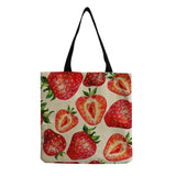 Strawberry Printed Linen Beach Shoulder Bag Women Casual Tote