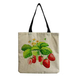 Strawberry Printed Linen Beach Shoulder Bag Women Casual Tote