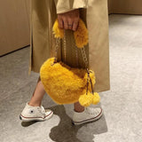 Faux Fur Heart-shaped Women Small Handbags Fluffy Plush Ladies Shoulder Bag