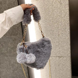 Faux Fur Heart-shaped Women Small Handbags Fluffy Plush Ladies Shoulder Bag