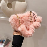 Faux Fur Heart-shaped Women Small Handbags Fluffy Plush Ladies Shoulder Bag