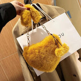 Faux Fur Heart-shaped Women Small Handbags Fluffy Plush Ladies Shoulder Bag