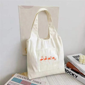 Flamingo Shape Foldable Shopping Vest Bag Reusable Canvas Tote Bag