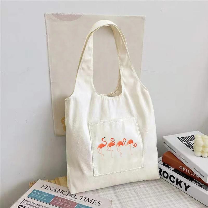 Flamingo Shape Foldable Shopping Vest Bag Reusable Canvas Tote Bag