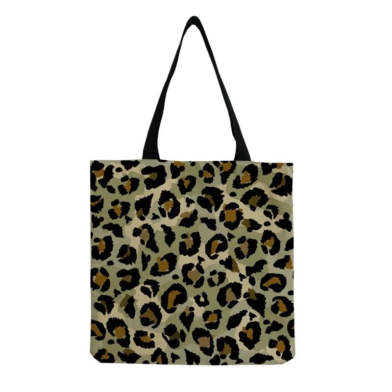 Leopard Print Beach Tote Bag for Women, Linen Reusable Handbag