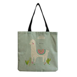 Alpaca Printed Linen Shoulder Bag Reusable Tote Shopping Bag For Women Handbags