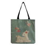 Alpaca Printed Linen Shoulder Bag Reusable Tote Shopping Bag For Women Handbags