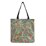 Beach Shoulder Bags Leaves Print Women Handbag Linen Totes Foldable Shopping Bag