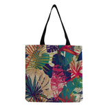 Beach Shoulder Bags Leaves Print Women Handbag Linen Totes Foldable Shopping Bag
