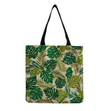 Beach Shoulder Bags Leaves Print Women Handbag Linen Totes Foldable Shopping Bag