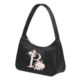 Pink Letter Print Shoulder Underarm Bag Casual Chain Small Handbag
