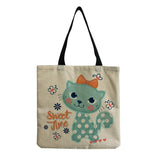 Cat Printed Foldable Girl Lady Beach Shoulder Bag Cartoon Cat Pattern Handbag