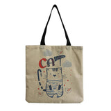 Cat Printed Foldable Girl Lady Beach Shoulder Bag Cartoon Cat Pattern Handbag