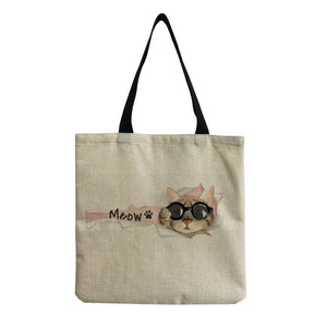 Cat Printed Foldable Girl Lady Beach Shoulder Bag Cartoon Cat Pattern Handbag