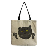 Lion Cartoon Animals Printed Beach Shoulder Bag Linen Tote Handbag