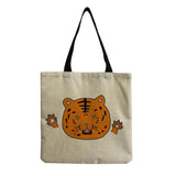 Lion Cartoon Animals Printed Beach Shoulder Bag Linen Tote Handbag