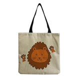 Lion Cartoon Animals Printed Beach Shoulder Bag Linen Tote Handbag
