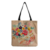 Flower Printed Beach Shoulder Bag Linen Fabric Casual Tote Shopping Bag