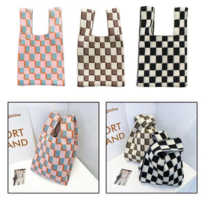 Soft Woven Grid Pattern Tote Bag for Students