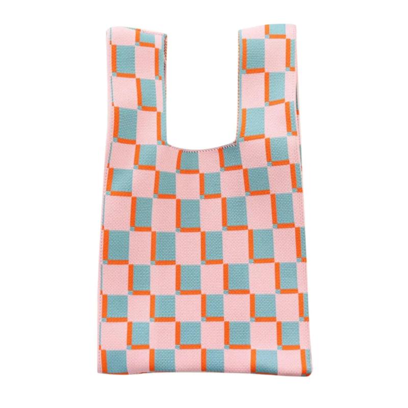 Soft Woven Grid Pattern Tote Bag for Students