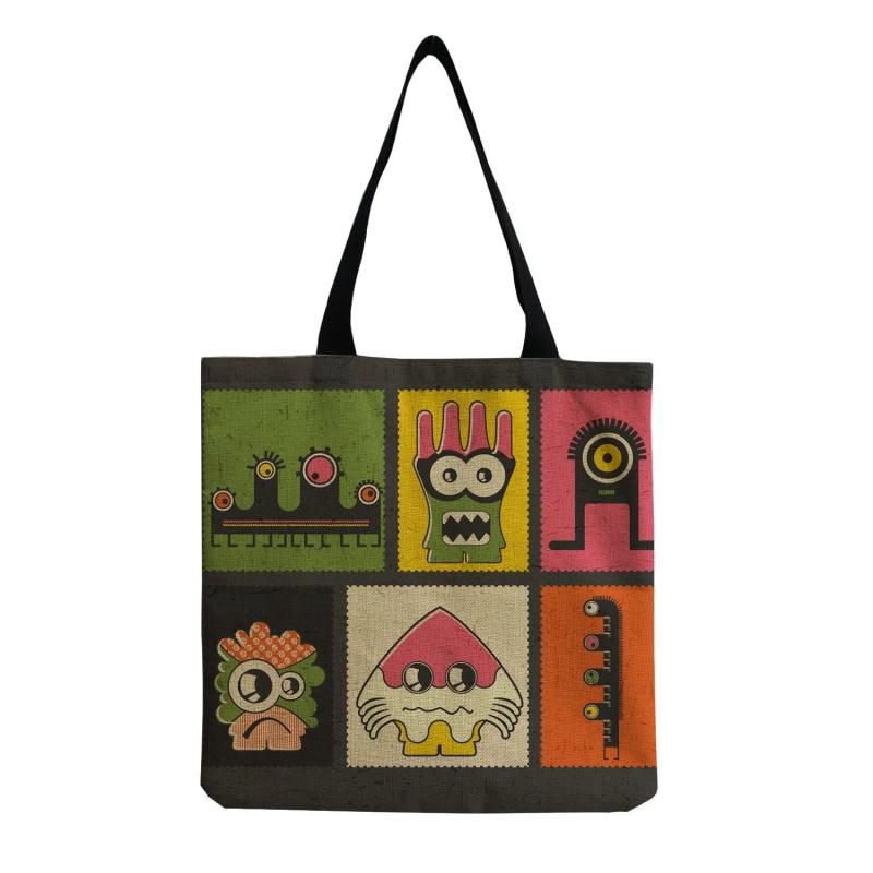 Monster Printed Tote Linen Travel Storage Handbag Women Shopping Bag
