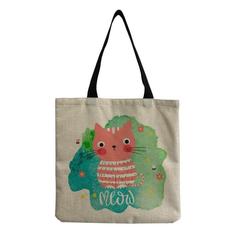 Cat Printed Casual Tote Beach Shoulder Bag for Women Girl