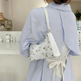 Summer Floral Stitching Shoulder Bag Soft PU Leather Underarm Bags Beach Handbag