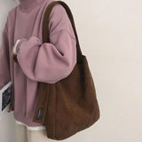 Women Corduroy Shoulder Bags Soft Handbags Tote Bags Girls Students Large