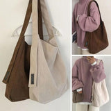 Women Corduroy Shoulder Bags Soft Handbags Tote Bags Girls Students Large