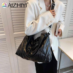 Cotton Padded Messenger Bag Quilted Crossbody Handbag Large Capacity Tote