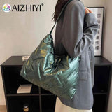 Cotton Padded Messenger Bag Quilted Crossbody Handbag Large Capacity Tote