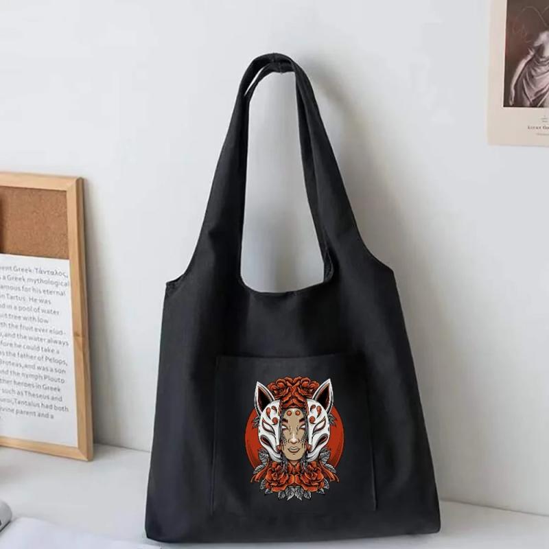 Canvas Vest Bag Women Shoulder Shopping Bag Mask Pattern Tote Bag