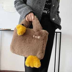 Goose Shape Lambwool Handbag Women Winter Crossbody Messenger Bag