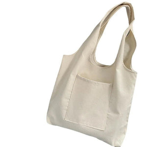 Large Capacity Canvas Shopper Bag Solid Color Tote Handbag