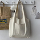Large Capacity Canvas Shopper Bag Solid Color Tote Handbag
