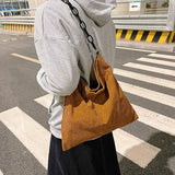 Corduroy Cloth Shoulder Bag Chain Tote Handbag Purses School Bag