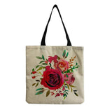 Rose Flower Beach Shoulder Bag Linen Tote Shopping Bag