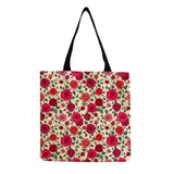 Rose Flower Beach Shoulder Bag Linen Tote Shopping Bag
