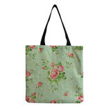 Rose Flower Beach Shoulder Bag Linen Tote Shopping Bag