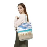 Ocean Shell Print Tote Bag Shoulder Bag Foldable Reusable Shopping Bags