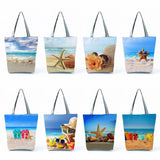 Ocean Shell Print Tote Bag Shoulder Bag Foldable Reusable Shopping Bags