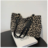 Leopard Canvas Shoulder Tote Bag