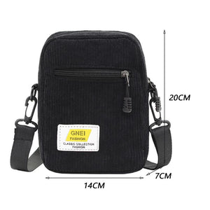 Corduroy Zipper Messenger Bag for Women