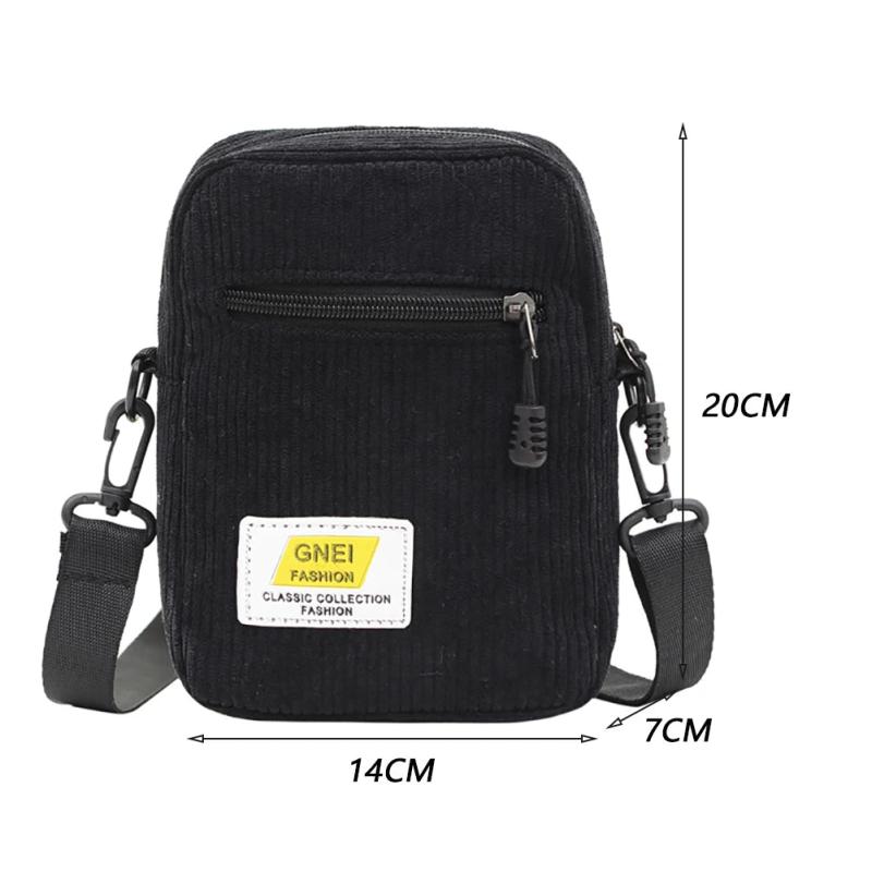 Corduroy Zipper Messenger Bag for Women