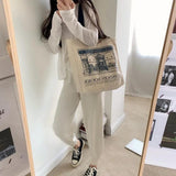 London Books Print Canvas Shoulder Bag Women Casual Handbag Tote Reusable