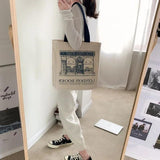 London Books Print Canvas Shoulder Bag Women Casual Handbag Tote Reusable
